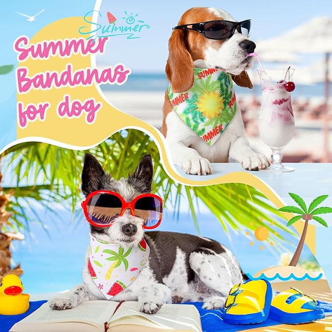 Preboun 50 Pcs Summer Bandanas Dogs Bulk Hawaiian Dog Bandanas Fruit Kerchief Set for Summer Puppy Small Medium Large Pets Costume Accessories (31. 5 x 21. 7 x 21. 7 Inch)