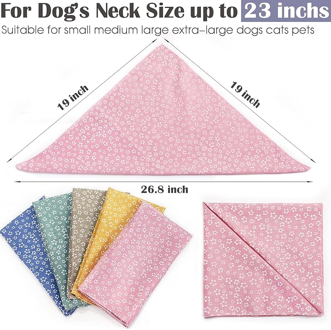 4PCS Fall Dog Bandanas Cat Birthday Cute Soft Cotton Puppy Scarfs Washable Daily Handkerchief Pink Green Blue Khaki Comfortable Gifts, Adjustable Accessories for Small Medium Large Girl Boy Pup Pet
