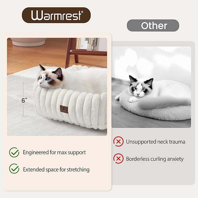 Orthopedic Dog Bed for Small Medium Dogs - Washable Rectangle Corduroy Fleece Pet Bed with Removable Cover and Nonskid Bottom, Calming Puppy Bed Soft Pet Sofa, Cream(20x19x6inchs)