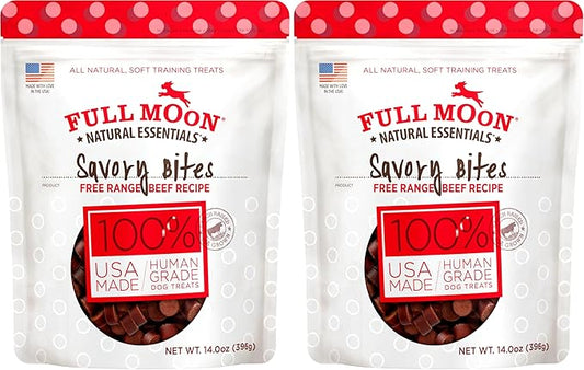 Full Moon All Natural Human Grade Dog Treats, Essential Beef Savory Bites, 14 Ounce (Pack of 2)