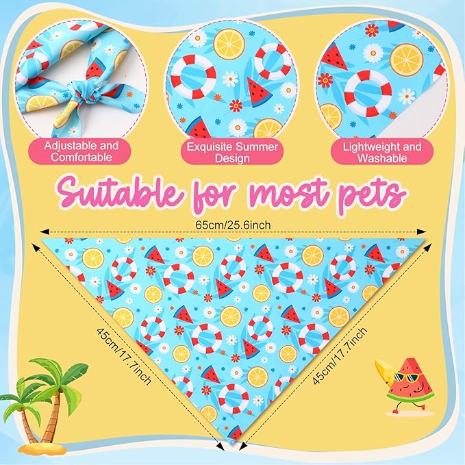 Preboun 50 Pcs Summer Bandanas Dogs Bulk Hawaiian Dog Bandanas Fruit Kerchief Set for Summer Puppy Small Medium Large Pets Costume Accessories (25. 6 x 17. 7 x 17. 7 Inch)