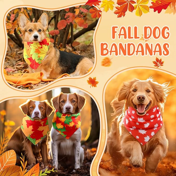 Preboun 50 Pcs Fall Pumpkin Dog Bandana Bulk Maple Leaves Bandana for Dogs Triangle Kerchief Bib Scarf for Small Medium Large Pet Thanksgiving Costume Accessories, 25 Styles (31.5 x 21.7 x 21.7 Inch)