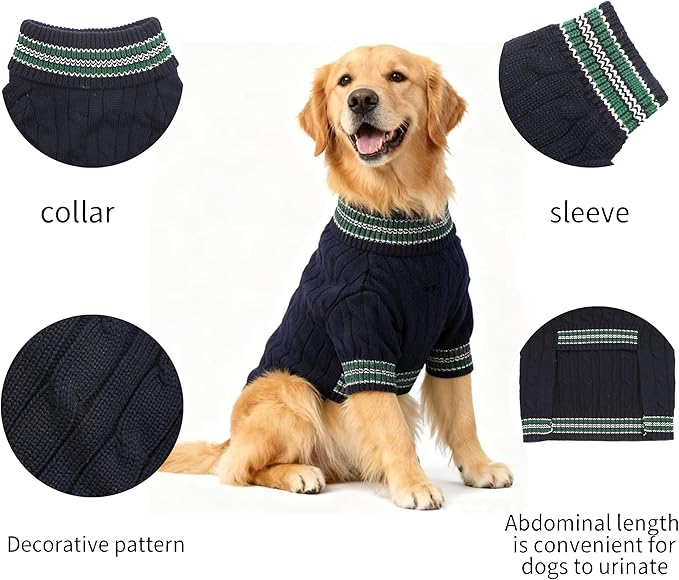 Medium/Large Dog Sweater, Warm Dog Winter Coat w/Sleeves, Comfortable High Neck & Leash Hole, Premium Dog Clothes for Golden Retriever-Best for Holidays, Daily Walks XXL Blue