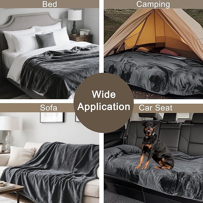 gogobunny Dog Blanket, Waterproof Reversible Sherpa Fleece Throw Blanket, Furniture Cover for Bed, Couch, Sofa Protection from Liquid Pee and Pet Fur of Puppy, Cat (Dark Grey, 30x70 inches)