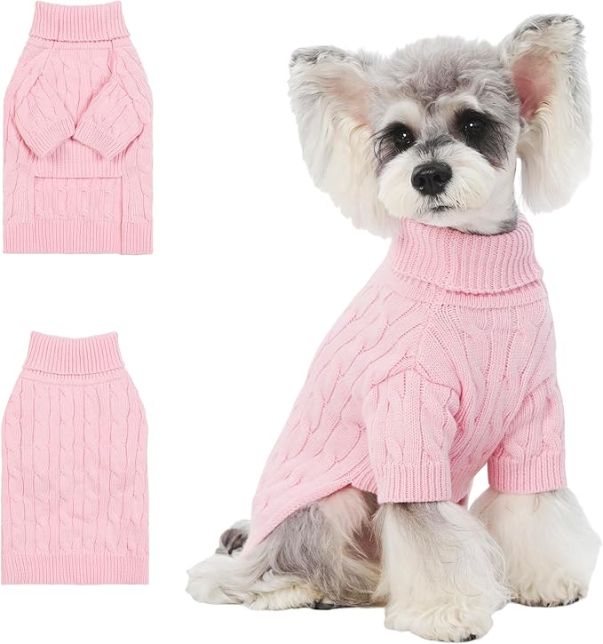 Small/Medium Dog Sweater, Warm Dog Winter Coat w/Sleeves, Comfortable High Neck Premium Dog Clothes for Schnauzer-Best for Holidays, Daily Walks M Pink