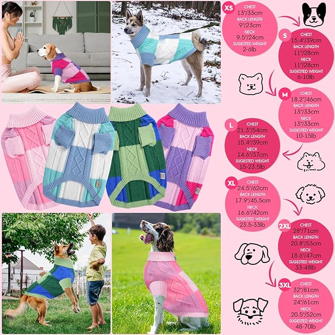 Turtleneck Pet Sweaters for Dogs Boys or Girls,Color Inlay and Moving Needle Pattern Dog Sweater,Pet Clothes,Dog Sweaters,Suitable for Various Breeds Dogs or Sizes(Pink Group,XS)