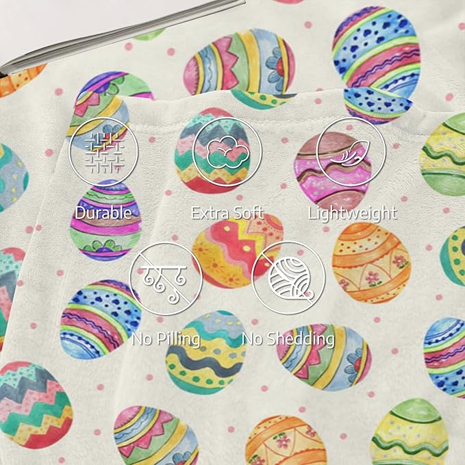 Happy Easter Day Eggs Throw Blanket, Soft Anti-Pilling Flannel Blankets,Cute Easter Gift for Children, Easter Eggs Decor Indoor, Lightweight Throw Blanket for Couch Sofa Bed 30x40 Inches