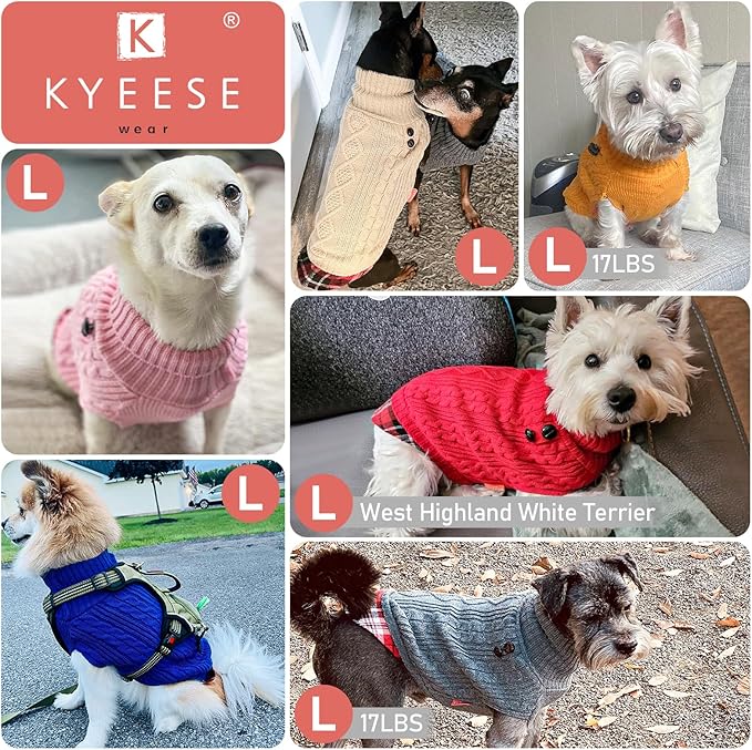 KYEESE Dog Sweater Stretchy Knitwear Cat Clothes with Gingham Patchwork Comfy Pet Coat for Fall Winter Cold Weather Soft Pullover Dog Sweaters for Small Dogs Male Warm Turtleneck Small Dogs Sweater