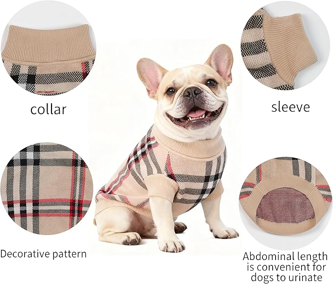 Medium/Large Dog Sweater, Warm Dog Winter Coat w/Sleeves, Comfortable High Neck & Leash Hole, Premium Dog Clothes for Bulldog-Best for Holidays, Daily Walks L Apricot