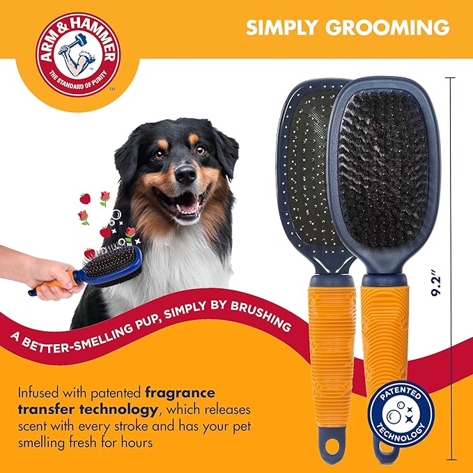 Arm & Hammer “Simply Glam” Dog Grooming Pin & Bristle Deodorizing Brush with Fragrance Transfer Technology – Scented 2-in-1 Brush for Detangling & Shedding, Sweet Apple & Rose Scent