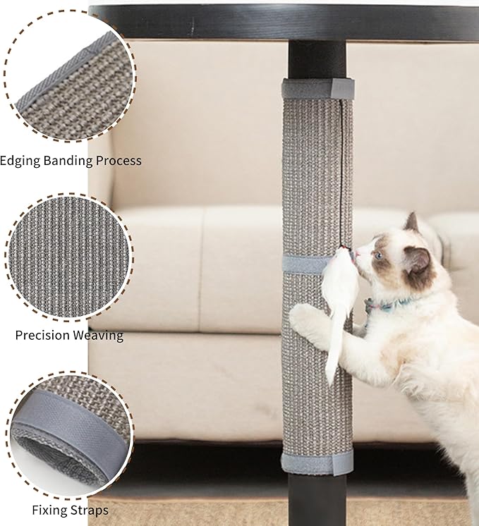 JanYoo 2 Pieces Cat Scratcher Cat Furniture Table Leg Protectors Sisal Cat Scratching Pad Mat Protecting with Hanging Toy(Grey)