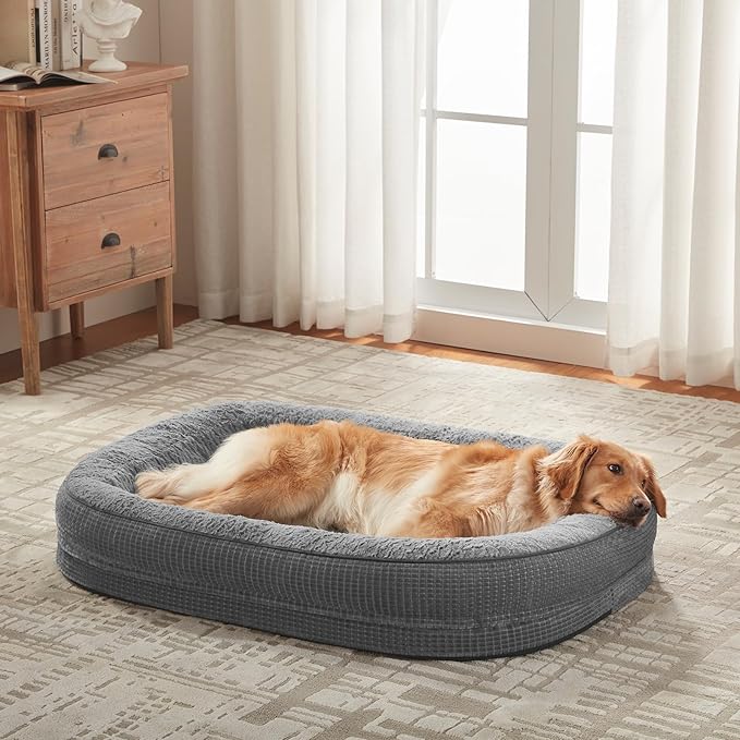 JOEJOY Orthopedic Dog Beds Large Sized Dog, XL Egg-Crate Memory Foam Pet Couch Bed with Bolster Sides, Waterproof Lining, Removable Washable Cover & Non-Slip Bottom, Grey