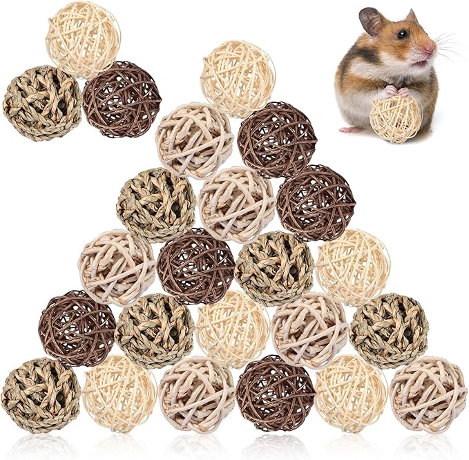 Sosation 24 Packs Guinea Pigs Toys Small Animals Play Balls Chew Gnawing Treats Bunny Toys Hay Grass Balls for Small Animals Entertainment PET Cage Accessories