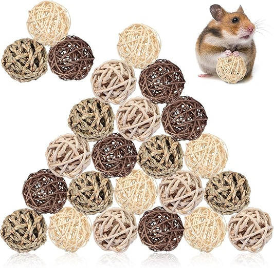 Sosation 24 Packs Guinea Pigs Toys Small Animals Play Balls Chew Gnawing Treats Bunny Toys Hay Grass Balls for Small Animals Entertainment PET Cage Accessories