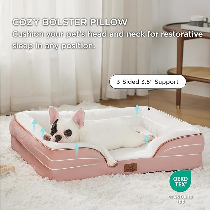 Bedsure Orthopedic Dog Bed Medium Size Dogs - Washable Medium Dog Cat Bed Waterproof, Comfort Pet Couch Sofa with Washable Removable Cover, Pets Bed with Nonskid Bottom, Pink, 28"