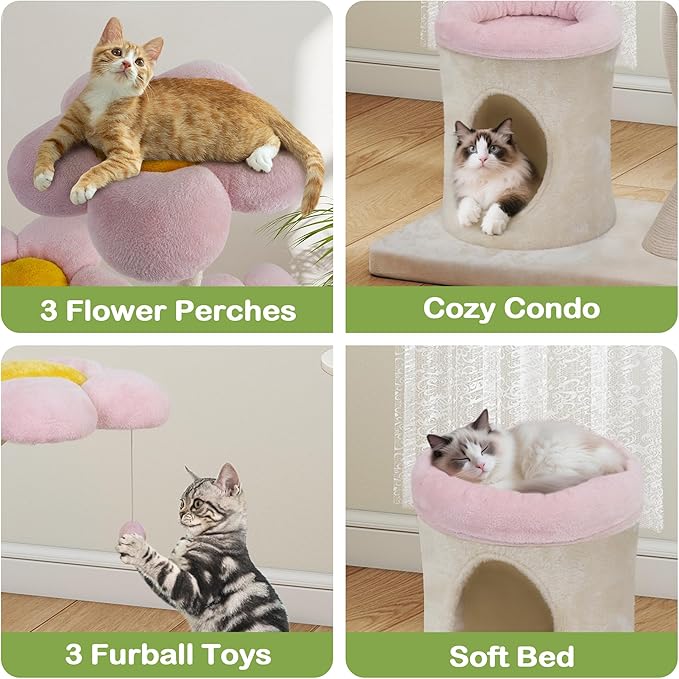 COZIWOW 57'' Modern Cat Tree, Luxury Cat Tree with Condo, Aesthetic Cute Cat Tower Scratching Post with Large Condo, Cat Bed, Side Perch for Multiple Cats