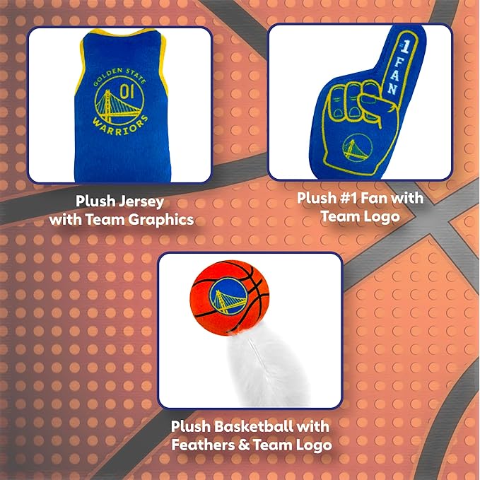 Best Plush CAT Toy: NBA Golden State Warriors Complete Set of 3 Piece Cat Toys Filled with Fresh Catnip. Includes: 1 Jersey Cat Toy, 1 Basketball Cat Toy with Feathers & 1#1 Fan Cat Toy. in Team Logo