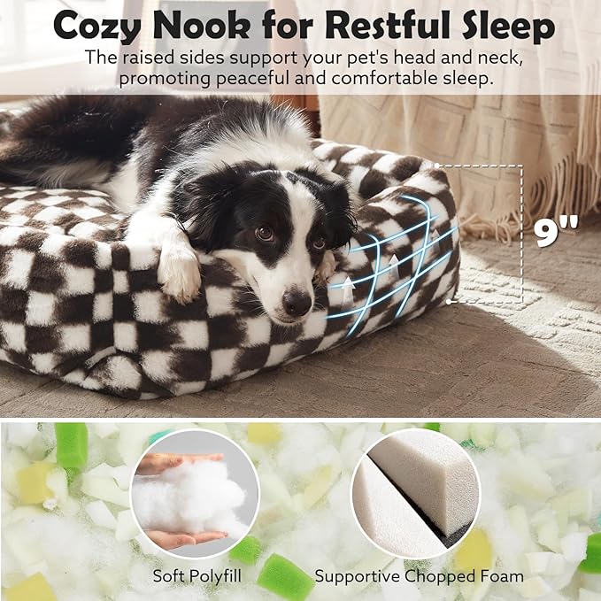 JOEJOY XL Dog Beds Large Sized Dog, Rectangle Washable Orthopedic Corduroy Fleece Pet Bed with Removable Zipper Cover, Cute Soft Calming Puppy Bed with Non Skid Bottom