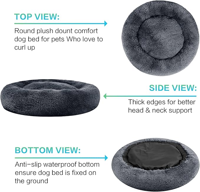 SAVFOX Plush Calming Donut Dog Beds for Small Dogs, Medium, Large & X-Large Breeds, Comfy Cuddler Dog Bed and Cat Bed in Faux Fur, Washable, Multiple Sizes S-XXL