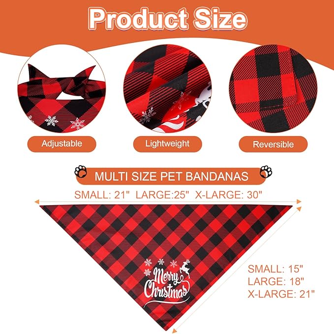 Christmas Dog Bandanas Plaid Large 3PCS, 6 Pattern Holiday Scarf for Boy and Girl, Triangle Reversible Bibs Breed for Puppy Pets