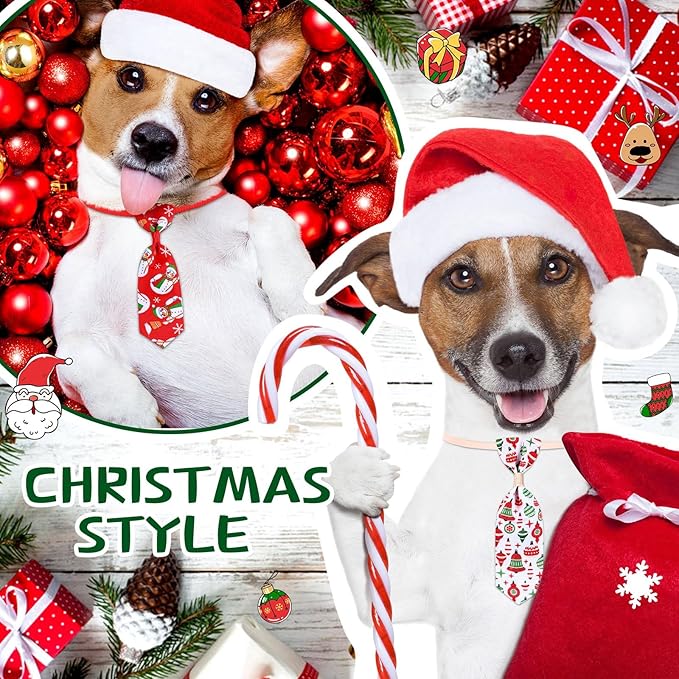 Eccliy 50 Pcs Christmas Dog Bow Ties for Dogs Christmas Dog Bows Adjustable Cat Bow Ties Neckties Set Santa Claus Christmas Tree Dog Bowties Pet Bow Ties Collar for Christmas Dogs Cat Decoration