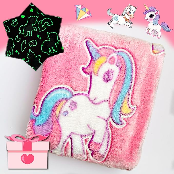 Best Gift Halloween Unicorns Gifts Glow in The Dark Blanket Unicorns Gifts for Girls,Toys for 2 3 4 5 6 7 8 9 10 Year Old Girl Gifts,Soft Kids Blankets for Birthday Valentines Best Gifts,50"x60" Pink