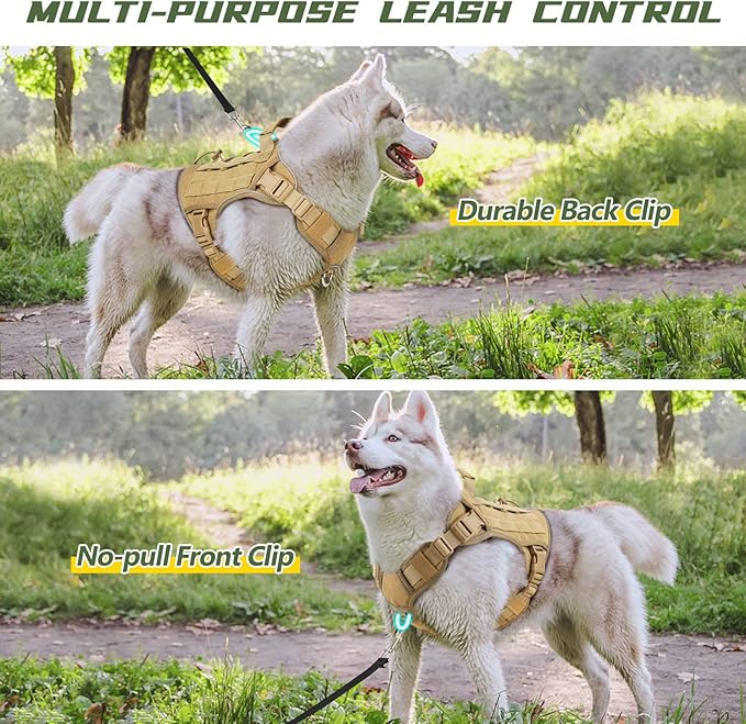 WINGOIN Tactical Dog Harness for Large Dogs, Heavy Duty No Pull Dog Harness with Handle, Adjustable Reflective Military K9 German Shepherd Big Size Dog Vest for Walking, Training, Hunting, Khaki (L)