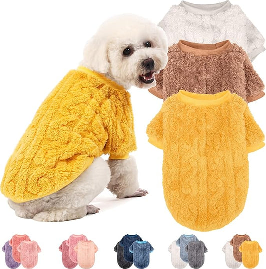 Dog Sweater, 3 Pack Dog Sweaters for Small Dogs or Cats, Girl or Boy, Warm Dog Clothes Shirt Coat for Winter Christmas (Beige, Coffee, Yellow, Small)