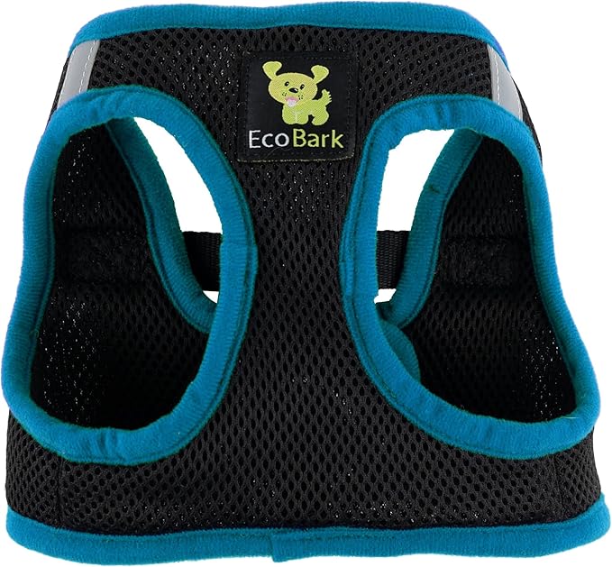 EcoBark Step in Dog Harness - Eco-Friendly Teacup Dog Harnesses for XXS, XS, and Small Dogs - Reflective and Adjustable Mini Body Halter Vest -Tiny Soft Mesh Toy Breed Harness (Black and Teal, XXS)