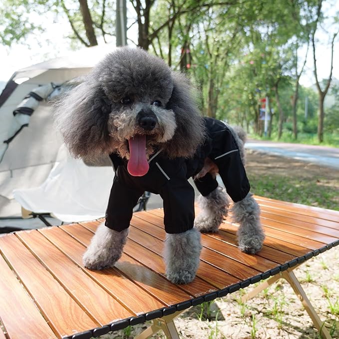 LOVELONGLONG Fleece-Lined Dog Raincoat with Removable Hood – Waterproof Winter Full Body Dog Jacket – Windproof Snowproof Cold-Weather Suit – Black-F XL