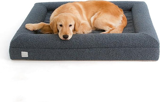 Luxury Boucle Orthopedic Memory Foam Dog Bed with Waterproof Liner and Machine Washable Cover with YKK Zippers (Large, 45" L x 36" W x 7" Th, Ocean Blue)