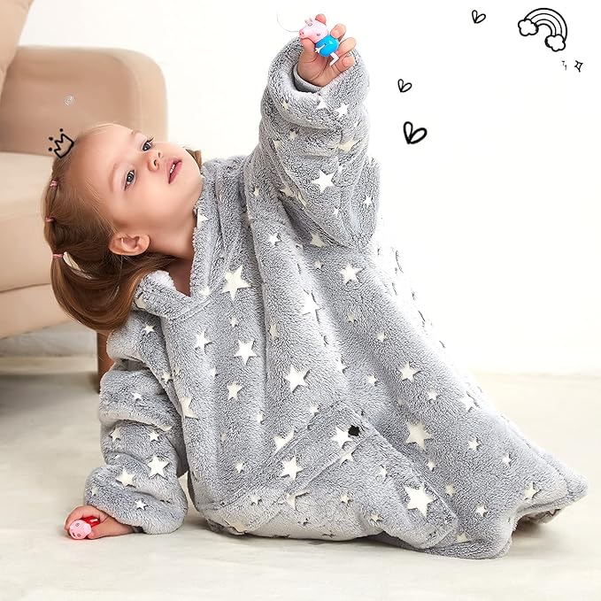KFUBUO Wearable Blanket Hoodie for Kids Toddlers Sherpa Blanket Sweatshirt With Pocket Cute Hoodies 2-6 Year Old Girl Boy Birthday Gifts