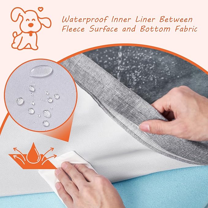 EHEYCIGA Waterproof Dog Bed Memory Foam 35x23, Orthopedic Dog Beds Mat for Large Dogs with Removable Cover, Grey