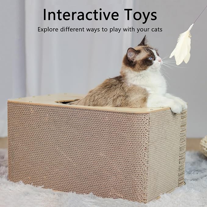 Cat Scratcher House,20x10.6x13.4 Cardboard Cat House,Large Scratch House for Indoor Cats,Scratchable in and Out,Suitable for 2 Cats Household,Anti-Scratch and Protect Couch,Easy to Assemble,Sturdy