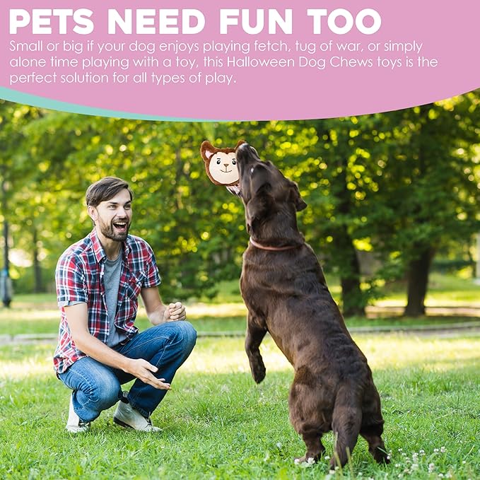 Flourish Pets 2 in 1 Halloween Pack of 3 Multi-Layer Chew Toy for Active Dogs | Non-Toxic BPA Free Double Stitched Soft Fabric and Long-Lasting Dog Plush Toys-Dracula, Frankenstein and Werewolf 3.5"