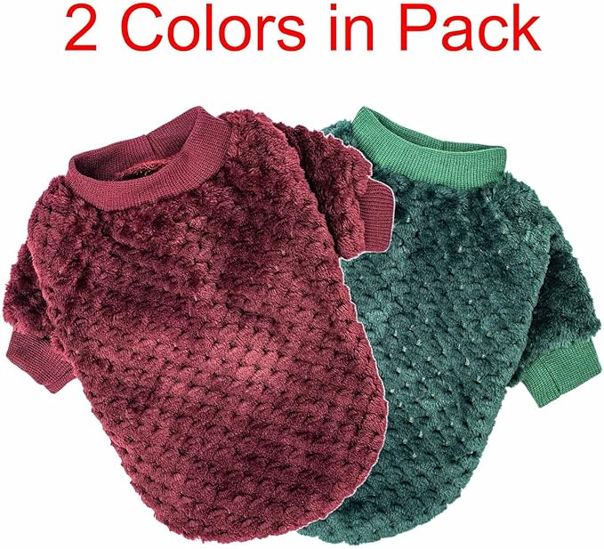 Dog Sweater, 2 Pack Dog Sweaters for Small Medium Dogs or Cat, Warm Soft Flannel Pet Clothes for Dogs Girl or Boy, Dog Shirt Coat Jacket (X-Large, Dark Red+Dark Green)