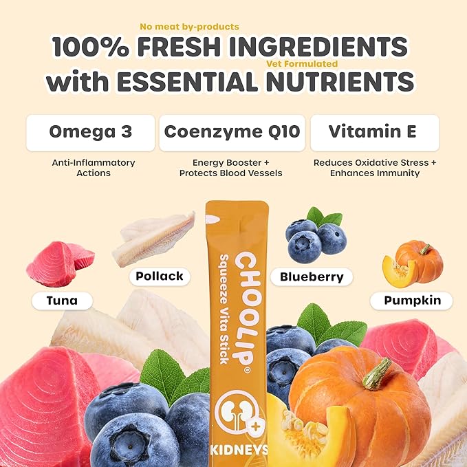 Choolip 2-Pack | Squeeze Vita Stick Lickable Treats for Dogs & Cats. 7 Kidney Support Sticks with Essential multivitamins. Soft and Tasty Paste for All Life Stages, Supporting Kidney Health