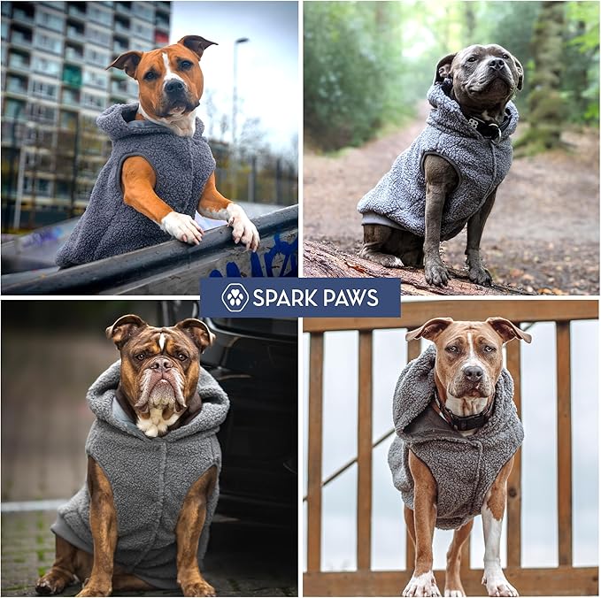 Spark Paws Teddy Dog Sweater, Sherpa Jacket Vest with Warm Fleece Lining, Winter Coat Suitable for Small Medium Large XL XXL Breeds - Grey - S