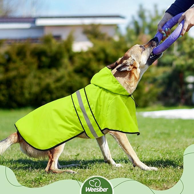 Weesiber Dog Raincoat, Waterproof Dog Rain Jacket with Leash Hole, Reflective Puppy Rainwear Hooded Pet Poncho Slicker for Walking (L, Green)