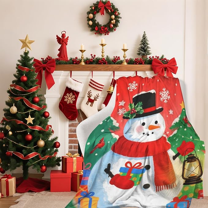 Christmas Snowman Throw Blankets for Children, Xmas Tree Snowflake Soft Anti Pilling Flannel Blanket, Winter Lightweight 40X50 in Fleece Blanket for Bed Couch Chair Living Decorative