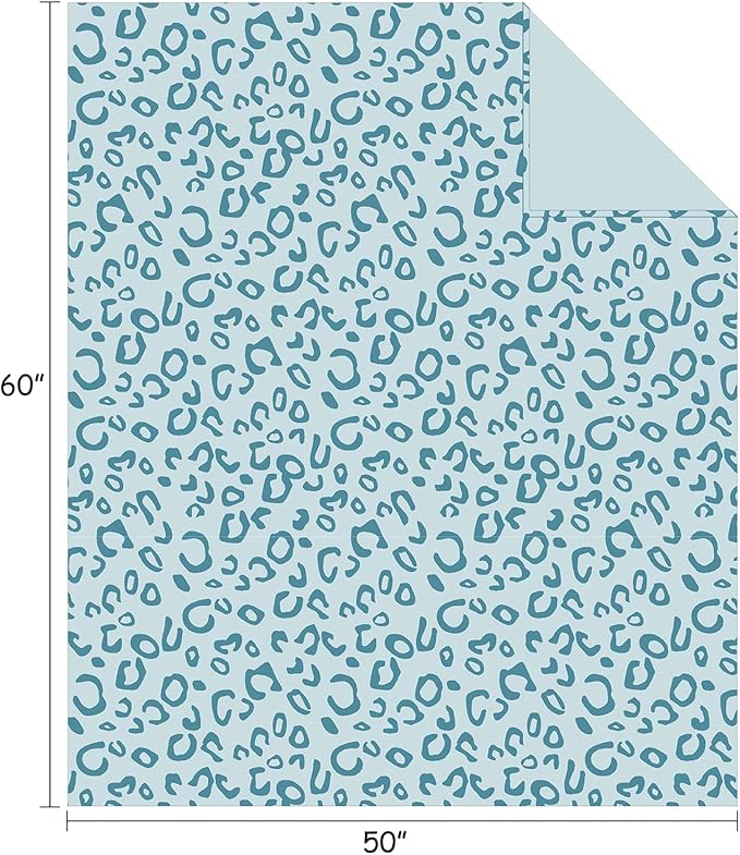FY FIBER HOUSE Microfiber Blanket Cheetah Print Blanket Soft Fleece Throw for Couch,50"X60",Lake Blue