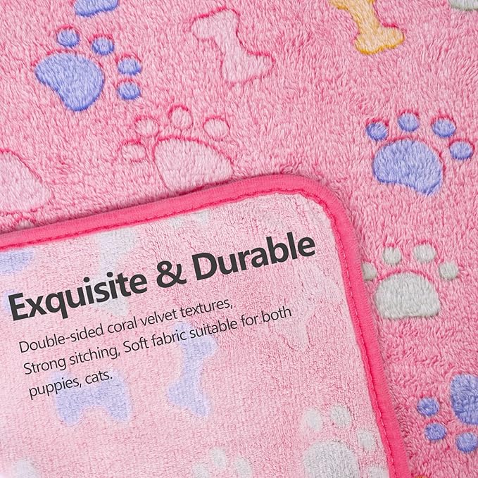 LeapSheep Pet Blankets for Dogs Cats - 3Pack Bone Pattern Super Soft Fluffy Dog Blankets for Small Medium Large Doggy Kitten (Bone, Medium)