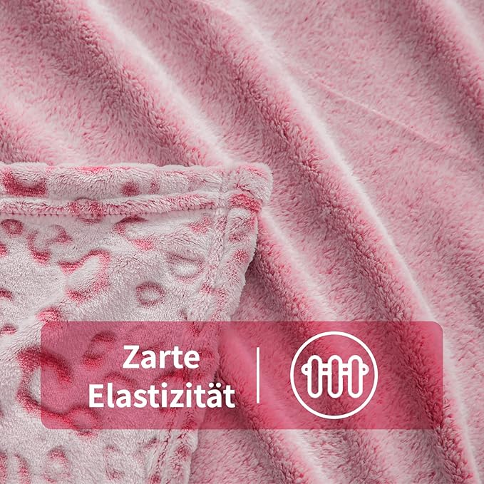 FY FIBER HOUSE Flannel Fleece Leopard Print Throw Blanket Super Soft Lightweight Fluffy Throw for Couch, 90"X90",Hot Pink