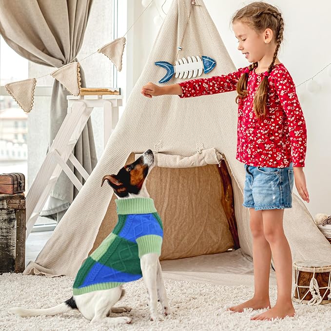 Turtleneck Pet Sweaters for Dogs Boys or Girls,Color Inlay and Moving Needle Pattern Dog Sweater,Pet Clothes,Dog Sweaters,Suitable for Various Breeds Dogs or Sizes(Green Group,M)