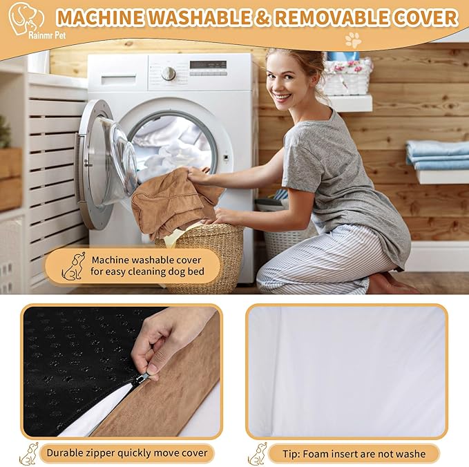 Orthopedic Dog Beds for Large Dogs, 7" Memory Foam Dog Beds with Waterproof Liner, Chew Proof Microsuede Cover, Removable and Washable, Nonskid Bottom, 48"x30"x7" L Khaki