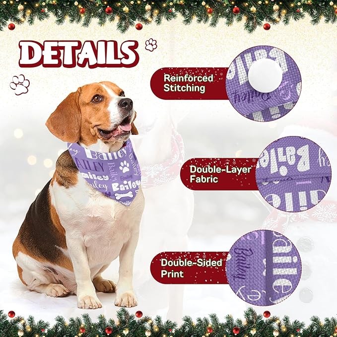 Personalized Dog Bandanas Custom Neckwear Name Button Anti-loosening Dog Scarf Triangle Bibs Kerchief Pet Costume Accessories for Medium Large Dogs Cats Pets Birthday-Purple