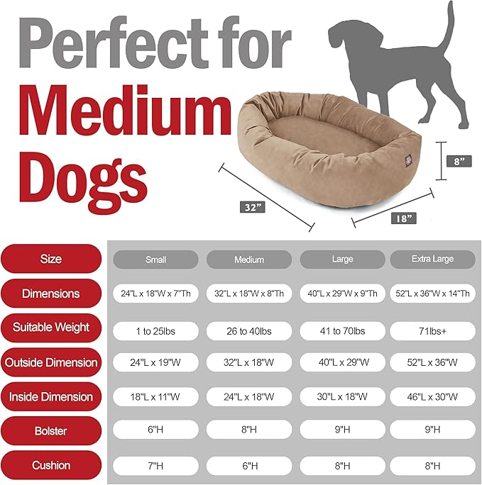 Majestic Pet 32 Inch Suede Calming Dog Bed Washable 32x23x7 (Inch) – Cozy Soft Round Donut Dog Bed with Spine Support for Dogs to Rest Their Head - Pet Bed Medium – Stone (2025)