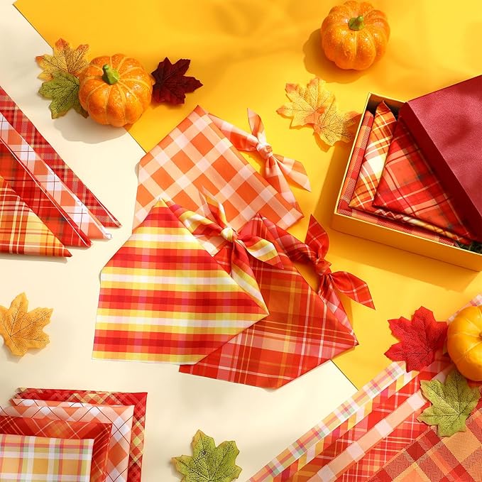 Weewooday 50 Pcs Fall Dog Bandanas Bulk Plaid Bandanas for Dogs Autumn Soft Doggie Bibs Adjustable Triangle Scarves for Small Medium Large Pet Costume(Plaid Pattern, 31.5 x 21.7 x21.7 Inch)