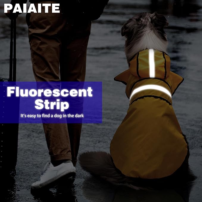 Paiaite Dog Raincoat: Hooded Slicker Poncho, Durable Waterproof Jacket with Reflective Stripes for Safety, Convenient Leash Hole, and Adjustable Fit, Perfect for Small, Medium, and Large Dogs Yellow L