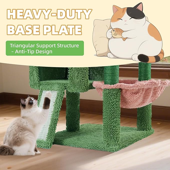 TWDEPART 37.5" All-in-One Cat Tree Tower with Scratching Board & Posts Cozy Sleeping Perch Hammock and Toy Balls, Green